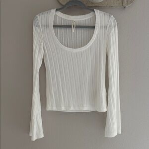 Anthro by Anthropologie Ribbed Scoop Neck Flare Sleeve Top